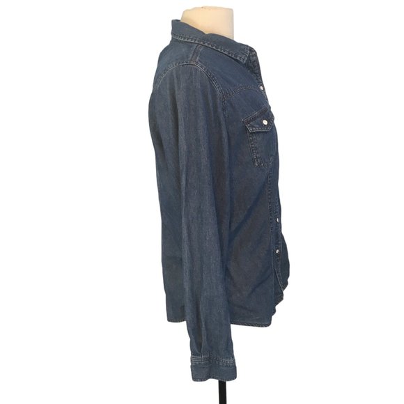 Bit & Bridle Womens Blue Chambray Button Front Fitted Shirt, Long Sleeves, Top L - Picture 4 of 8